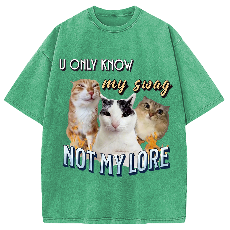 Modecanvas U Only Know Cat Meme DTG Printing Washed T-Shirt
