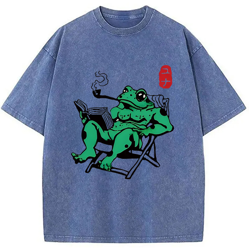 Modecanvas Muscle Frog Reading Washed T-Shirt