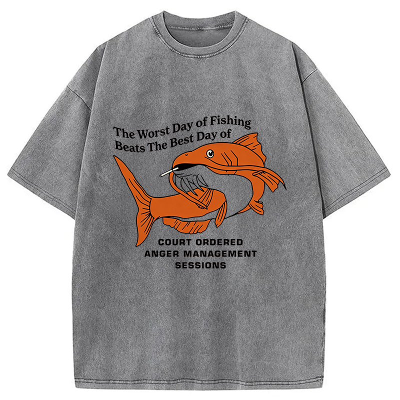 Modecanvas The Worst Day Fish Meme DTG Printing Washed T-Shirt