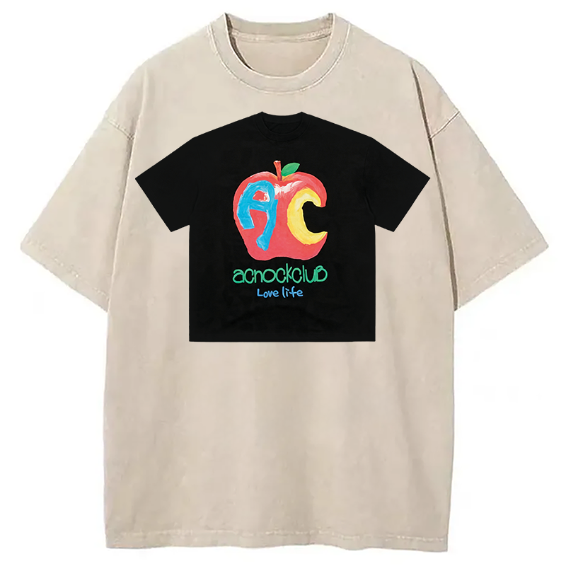 Modecanvas Apple Art Shirt Of DTG Printing Washed T-Shirt