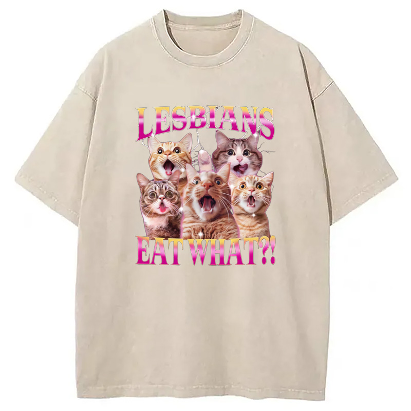 Modecanvas Funny Lesbian Cat Washed T-Shirt