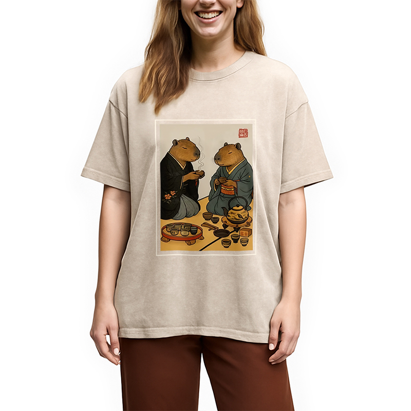 Modecanvas Capybara Tea Ceremony Washed T-Shirt
