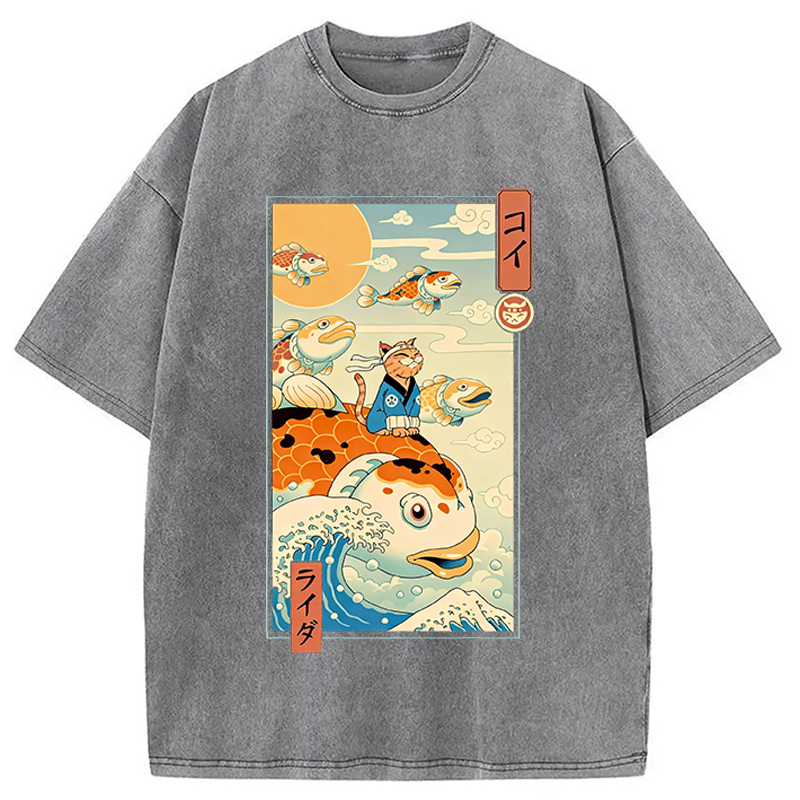 Modecanvas Flying Carp Rider DTG Printing Washed T-Shirt