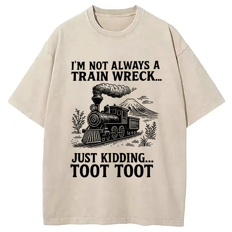 Modecanvas Funny Train Jokes DTG Printing Washed T-Shirt-modecanvas