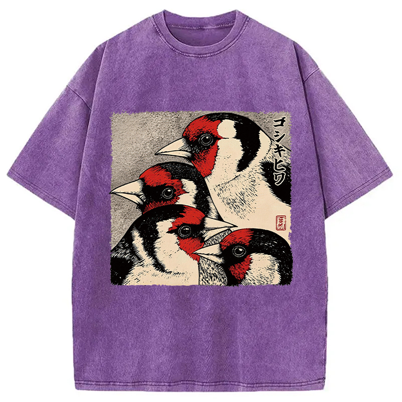 Modecanvas Stillness Of The Goldfinch DTG Printing Washed T-Shirt