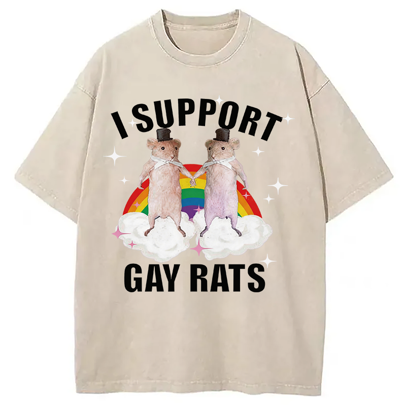 Modecanvas Support Gay Rats DTG Printing Washed T-Shirt