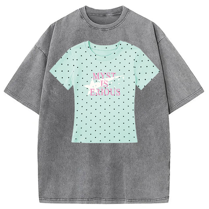 Modecanvas Mint Polka Dot Shirt Of DTG Printing Washed T-Shirt