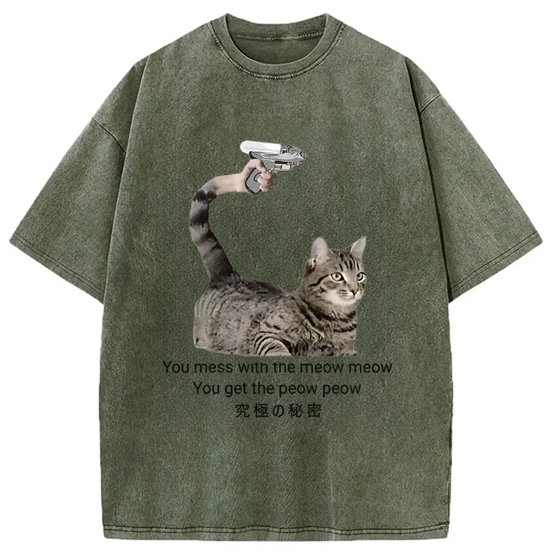 Modecanvas Cat's Secret Weapon Washed T-Shirt-modecanvas