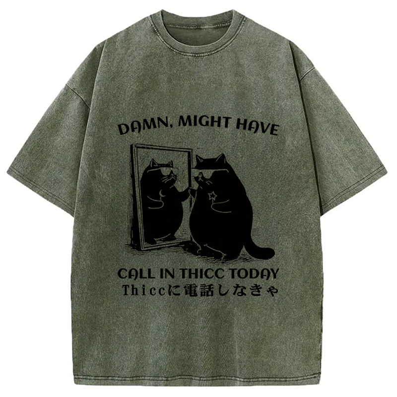 Modecanvas Black Cat Admiring Himself Washed T-Shirt