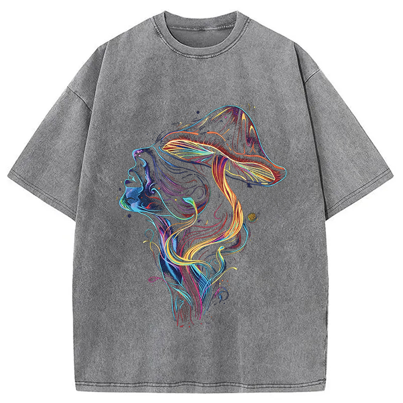 Modecanvas Psychedelic Mushroom Stoner DTG Printing Washed T-Shirt