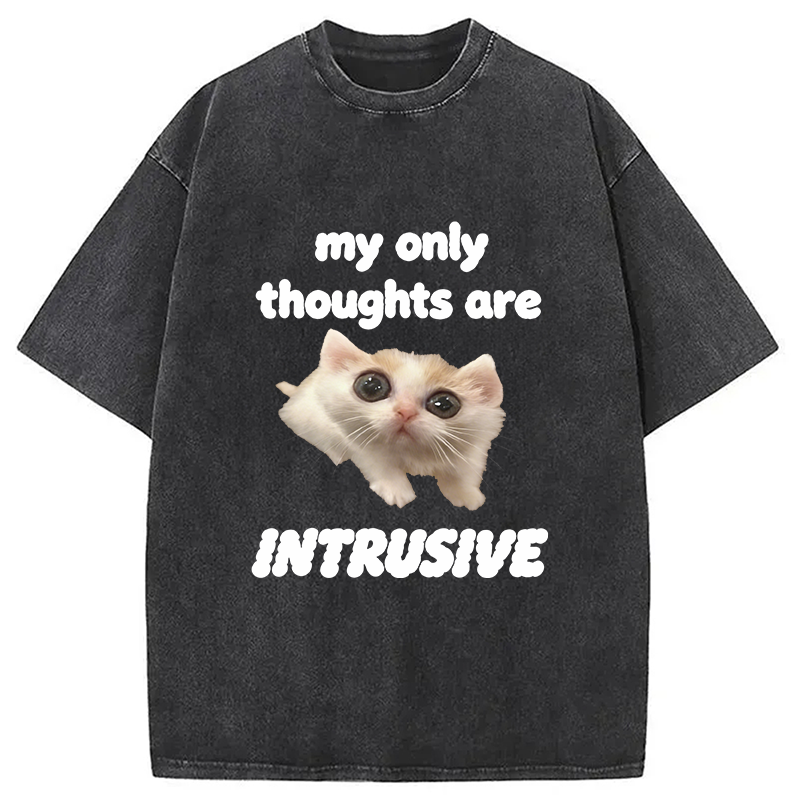 Modecanvas My Thoughts Are Only Intrusive Cat DTG Printing Washed T-Shirt