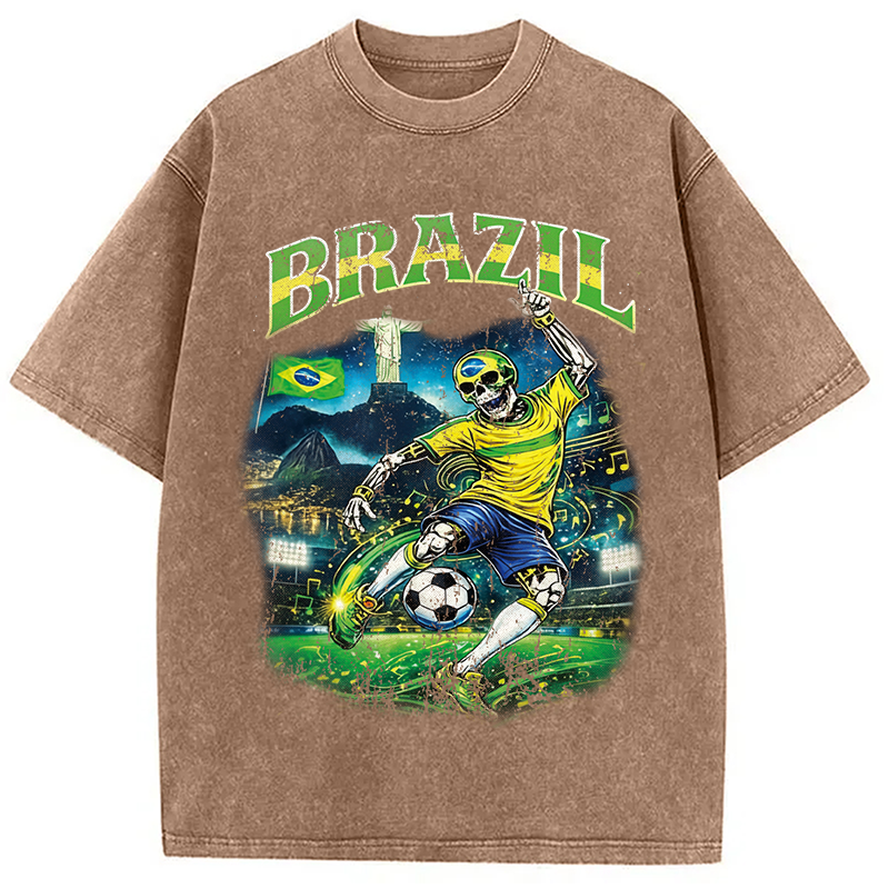 Modecanvas Brazil Soccer Vintage DTG Printing Washed T-Shirt