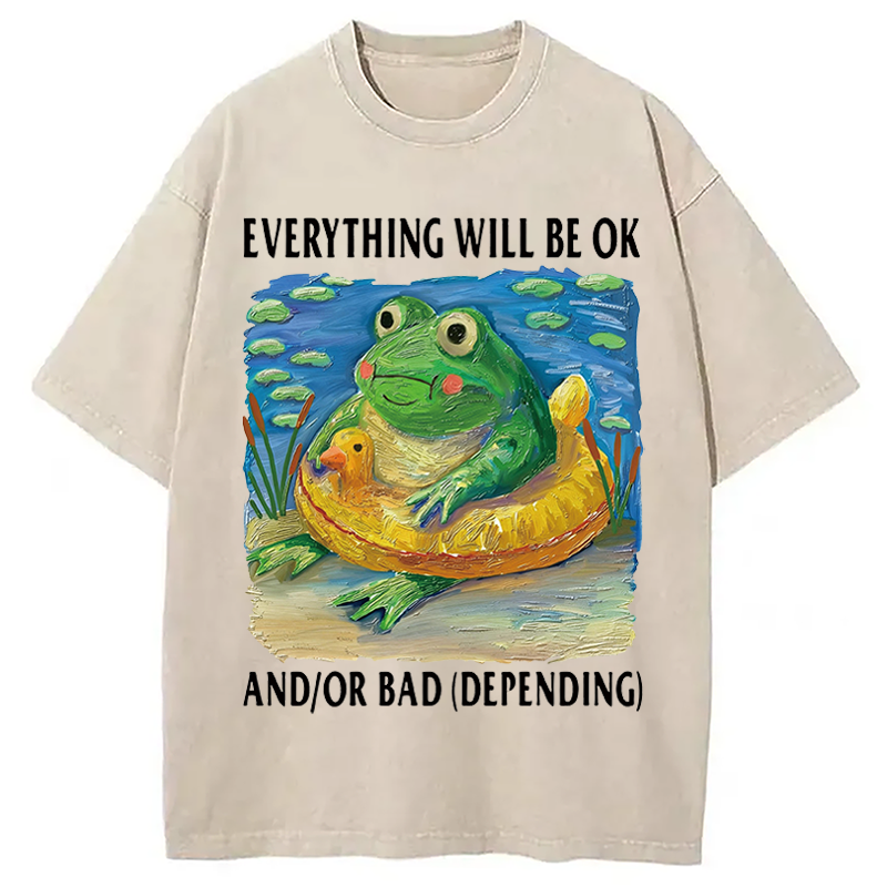 Modecanvas Everythings Ok Frog DTG Printing Washed T-Shirt