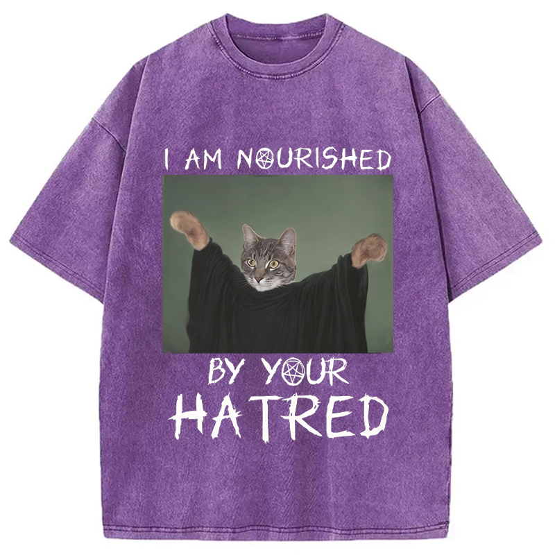 Modecanvas Funny Gothic Cat DTG Printing Washed T-Shirt