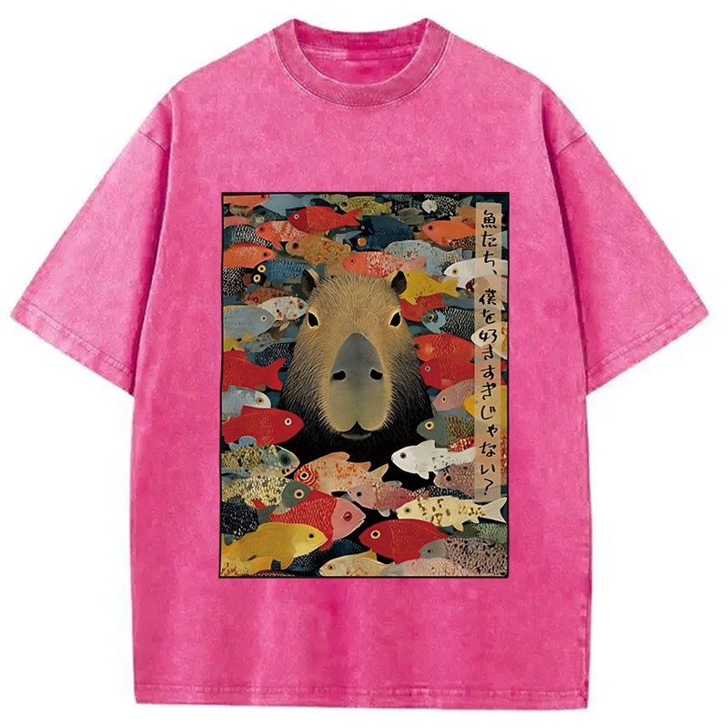 Modecanvas Am I Too Lovable Capybara Washed T-Shirt-modecanvas