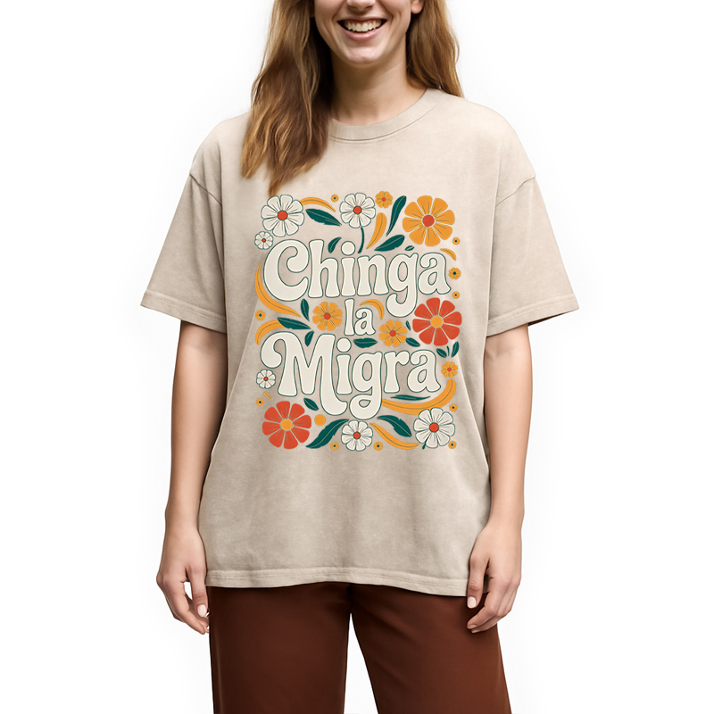 Modecanvas Chinga La Migra Activist DTG Printing Washed T-Shirt
