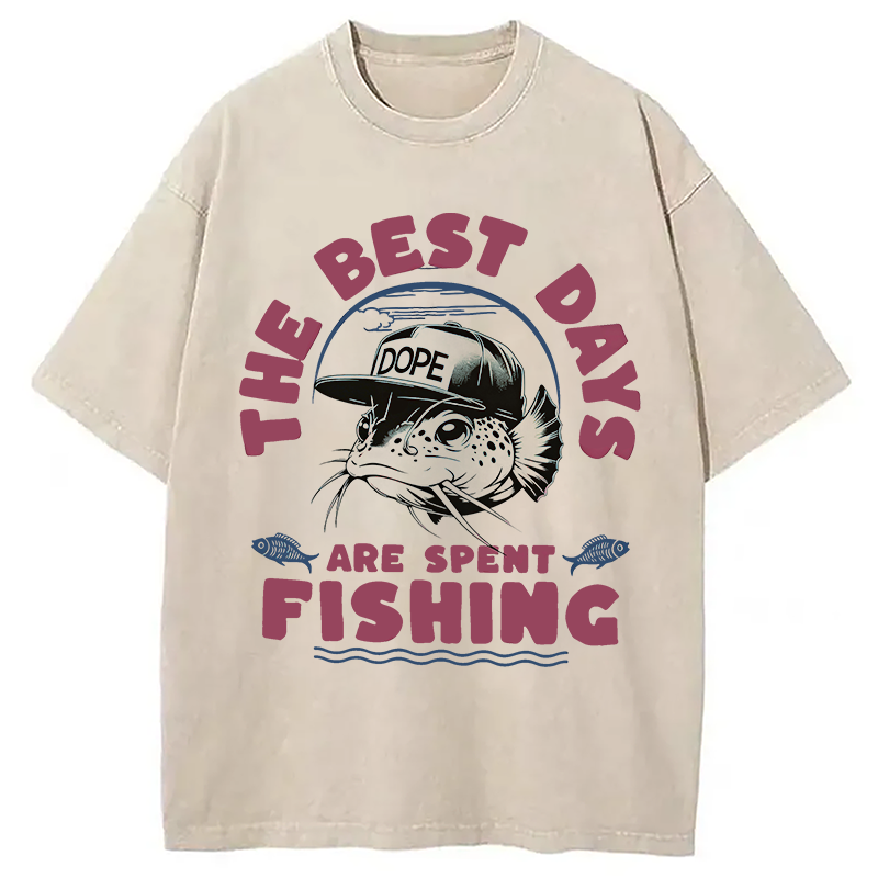 Modecanvas The Best Days Fishing DTG Printing Washed T-Shirt