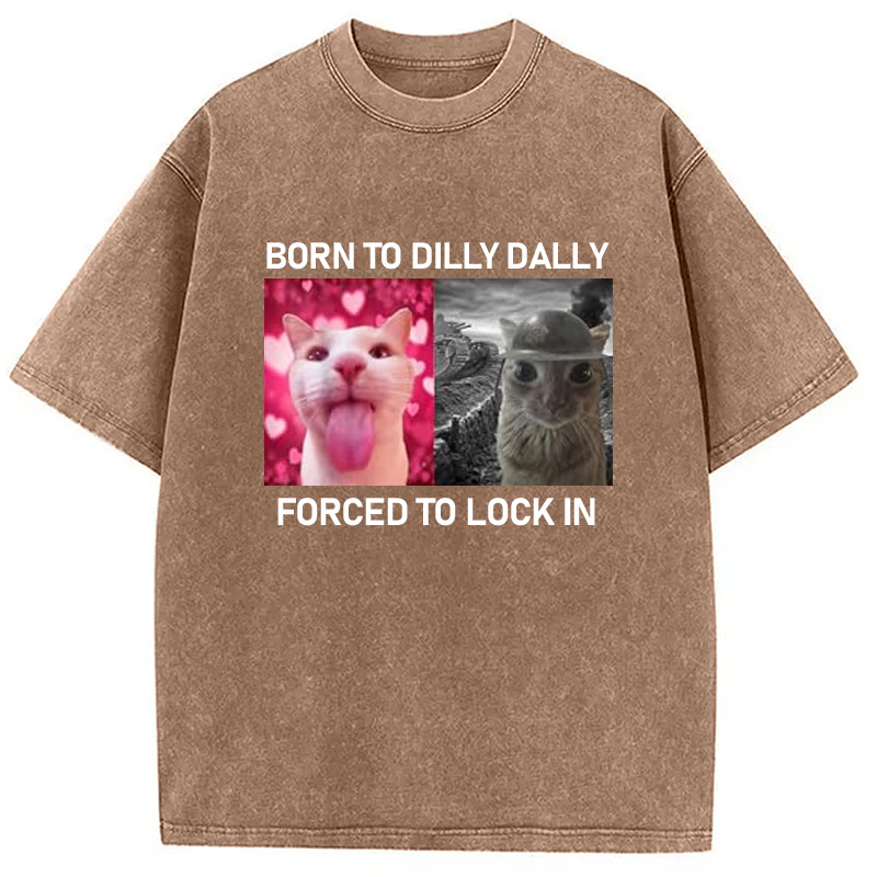 Modecanvas Born To Dilly Dally Washed T-Shirt-modecanvas