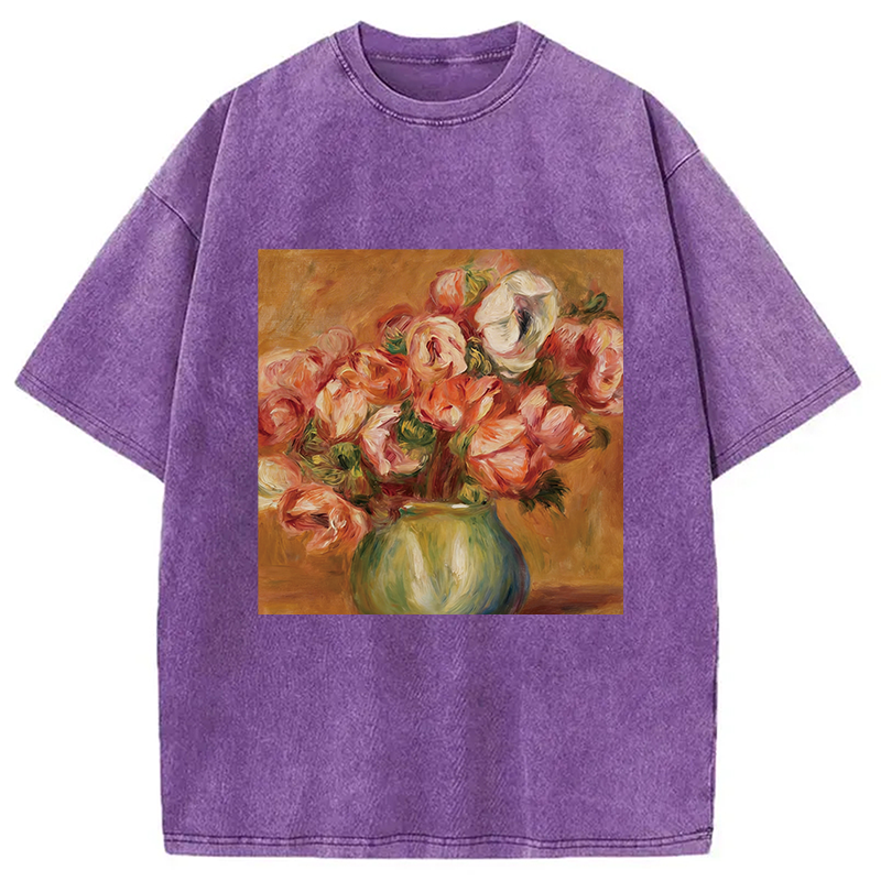 Modecanvas Vintage Flowers DTG Printing Washed T-Shirt