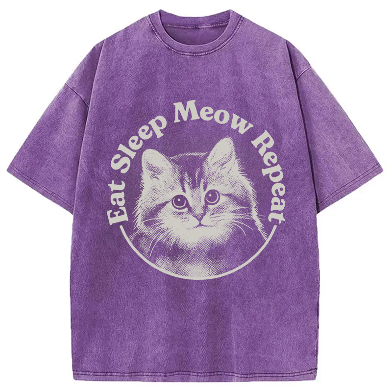 Modecanvas Eat Sleep Meow Repeat DTG Printing Washed T-Shirt