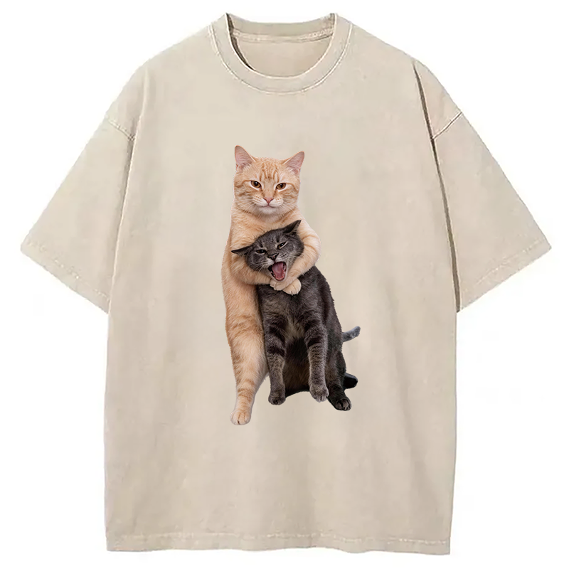 Modecanvas Fighting Cat DTG Printing Washed T-Shirt