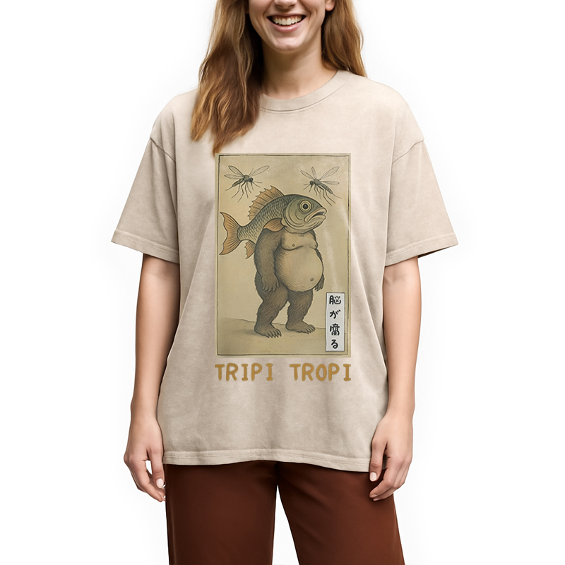 Modecanvas Tripi Tropi Frog Meme DTG Printing Washed T-Shirt