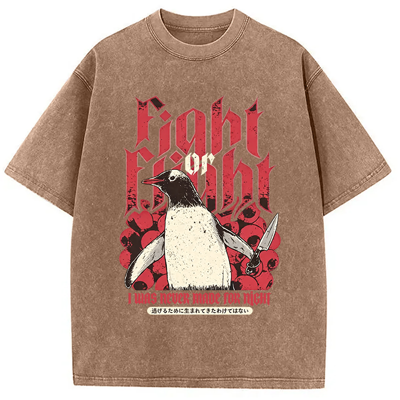 Modecanvas Fight Or Flight Penguin DTG Printing Washed T-Shirt