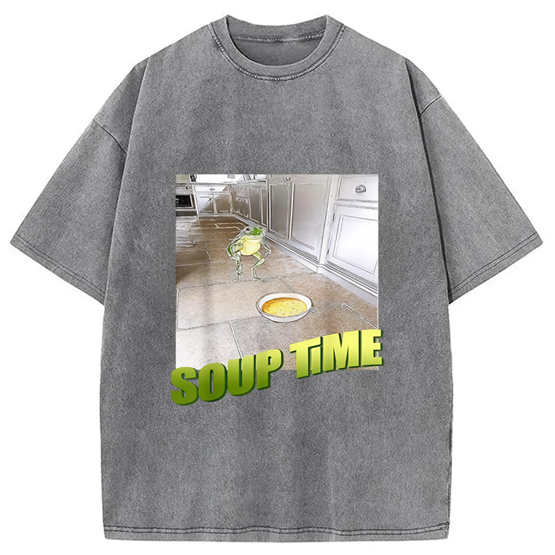 Modecanvas Soup Time Meme Frog Meme Washed T-Shirt