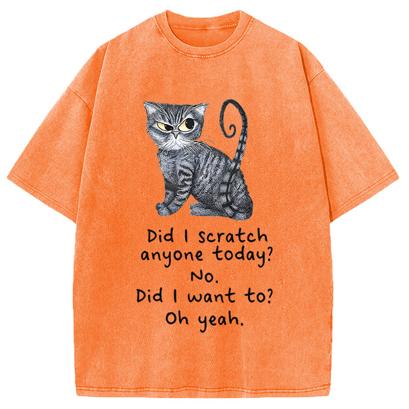 Modecanvas Funny Sarcastic Cat Have I Scratched Anyone Today? DTG Printing Washed T-Shirt