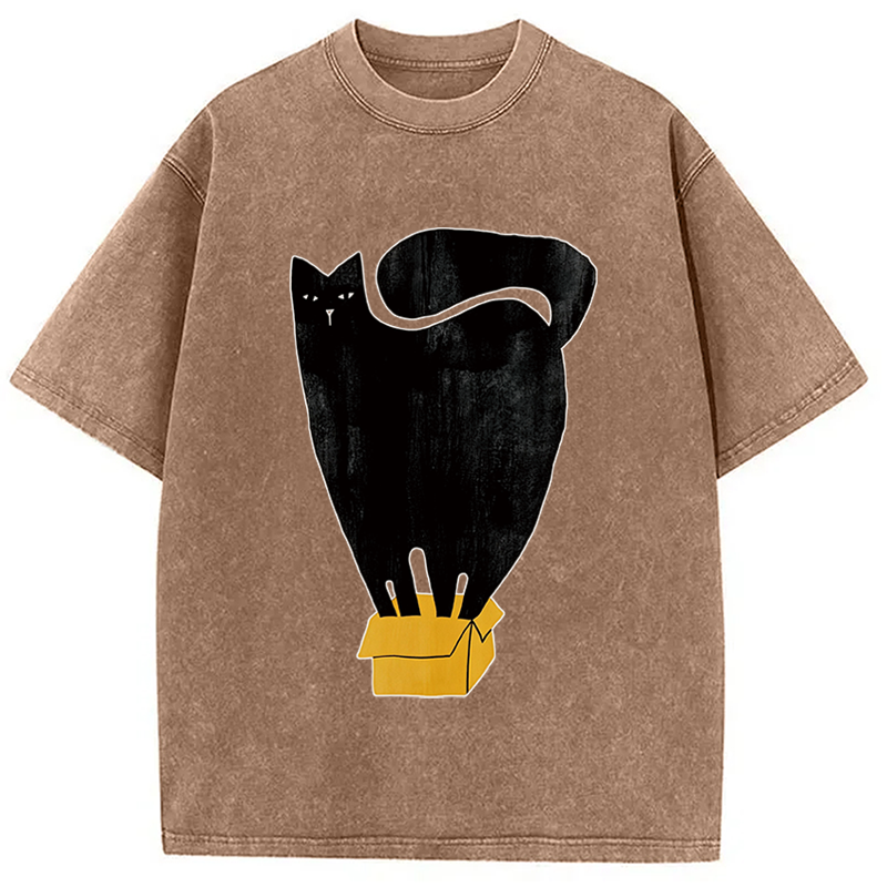 Modecanvas Cat and Box DTG Printing Washed T-Shirt