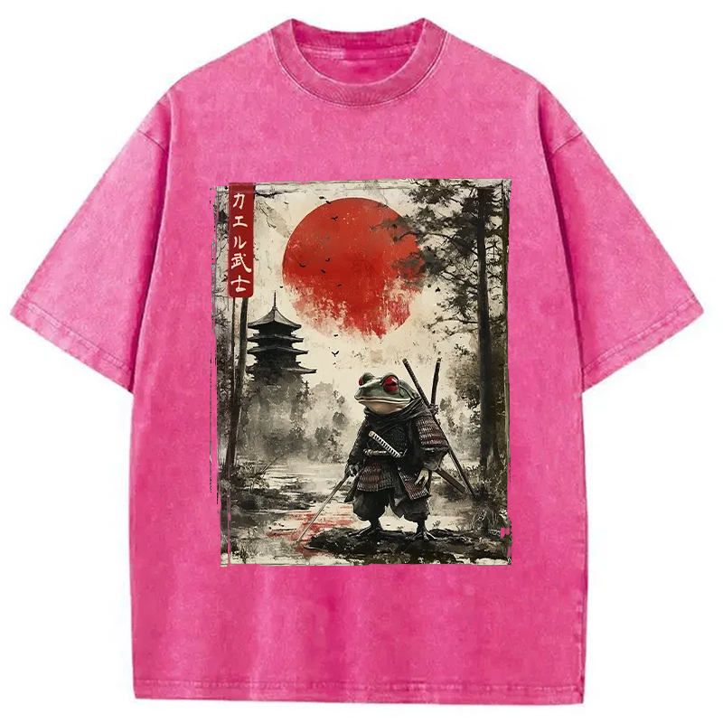Modecanvas Retro Frog Samurai Japan Washed T-Shirt