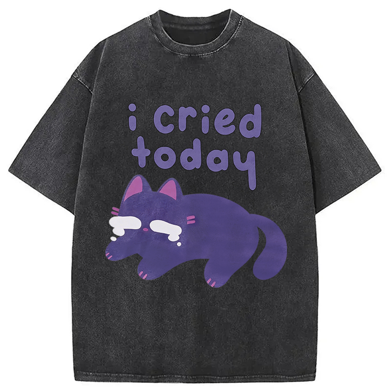 Modecanvas I Cried Today Cat DTG Printing Washed T-Shirt