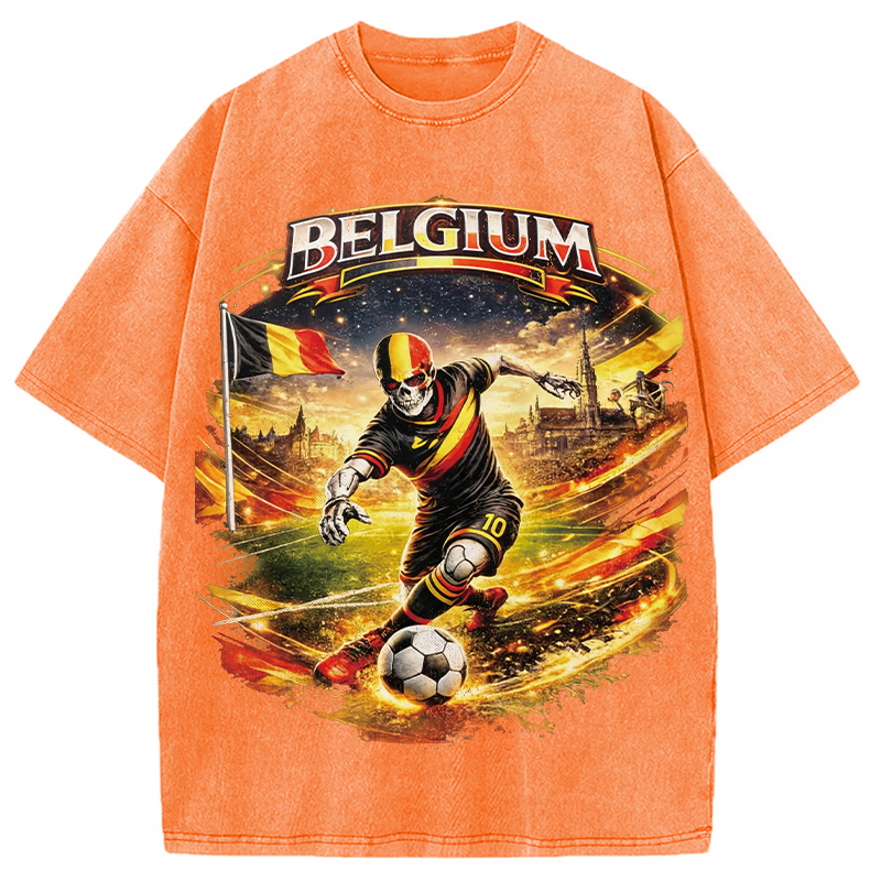 Modecanvas Belgium Soccer Skull DTG Printing Washed T-Shirt