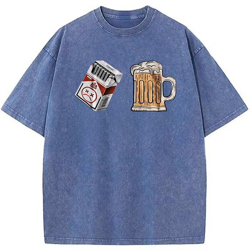 Modecanvas Cigarette and Beer Breakfast Combo Joke Washed T-Shirt