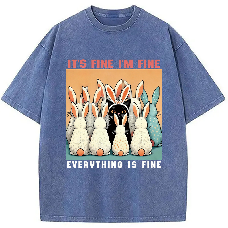 Modecanvas Black Cat Easter DTG Printing Washed T-Shirt