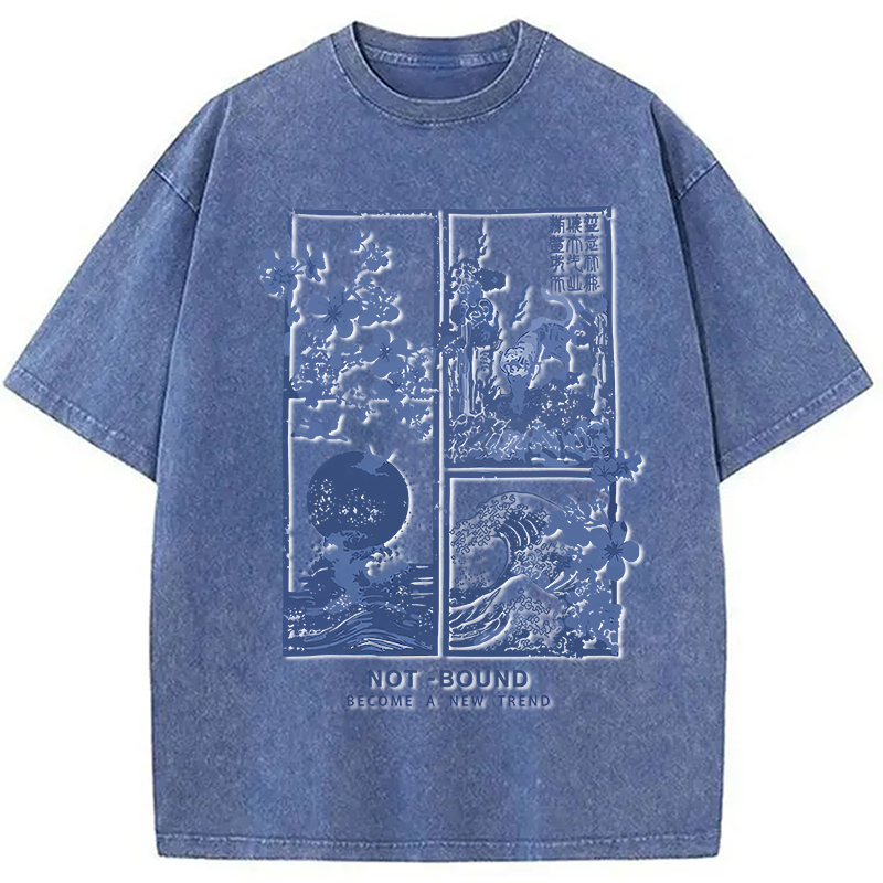 Modecanvas Not Bound Japanese Print Art DTG Printing Washed T-Shirt