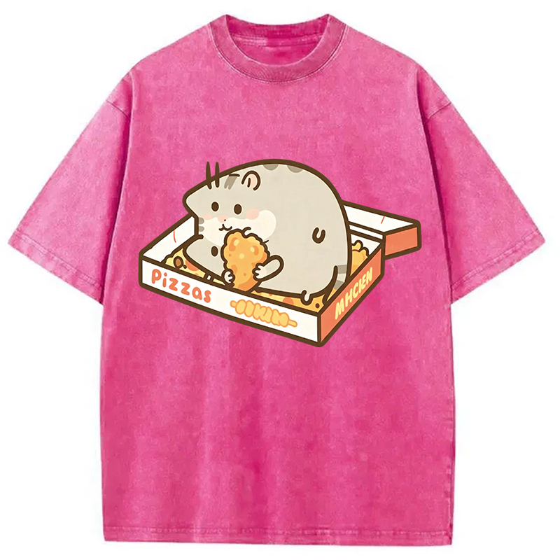 Modecanvas Cute Hamster Pizza DTG Printing Washed T-Shirt