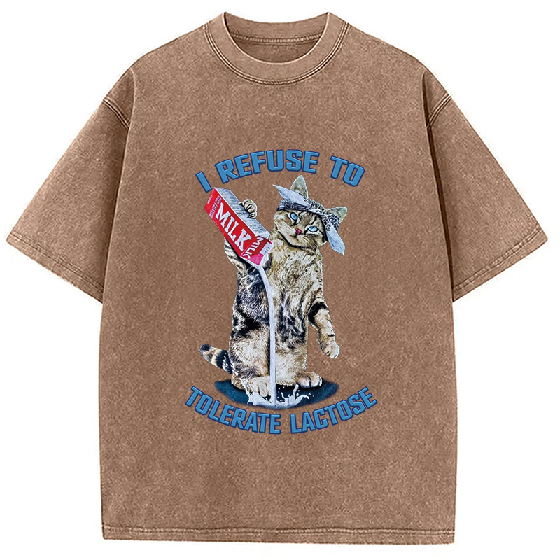 Modecanvas I REFUSE TO TOLERATE LACTOSE Washed T-Shirt-modecanvas