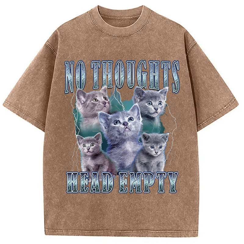 Modecanvas No Toughts Head Empty Funny Cat Meme DTG Printing Washed T-Shirt