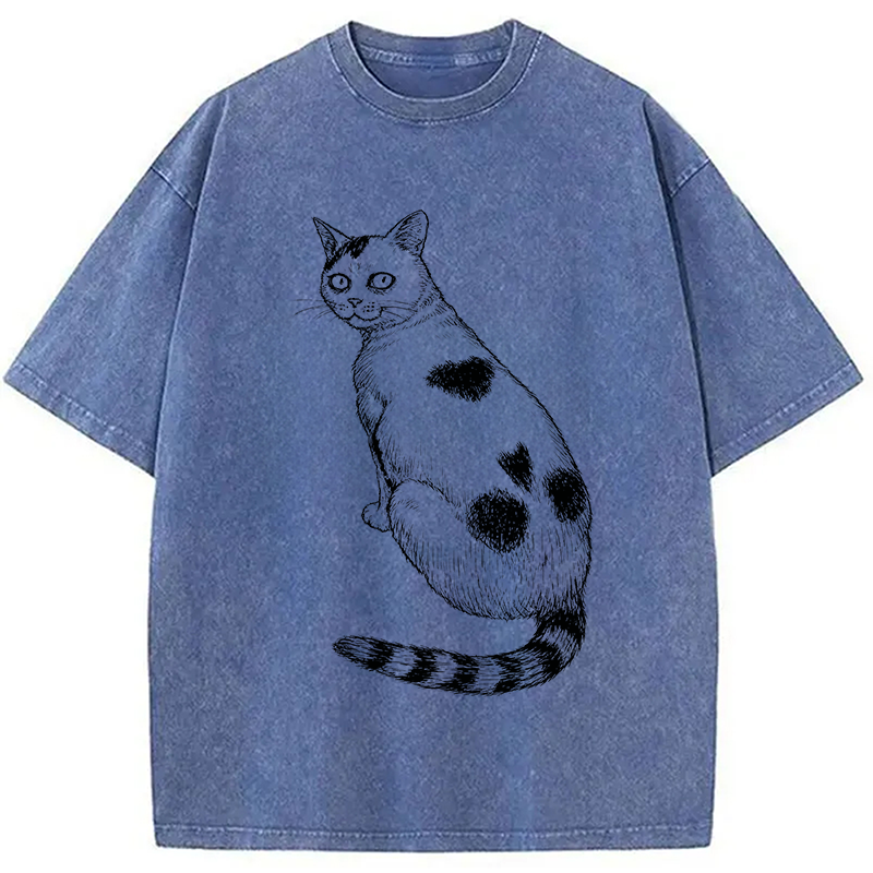 Modecanvas Horror Cat DTG Printing Washed T-Shirt-modecanvas