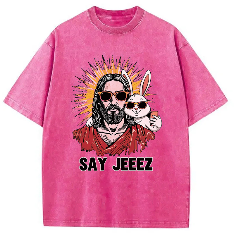 Modecanvas Say Jeeez Funny Easter DTG Printing Washed T-Shirt