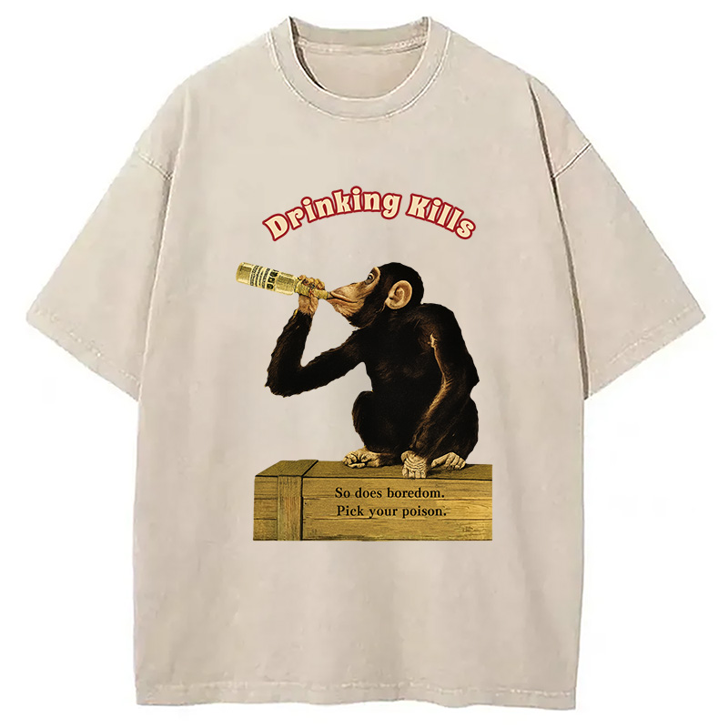Modecanvas Drinking Kills Monkey Washed T-Shirt