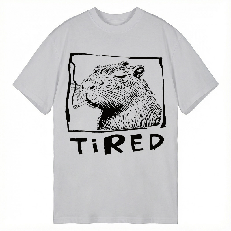 Modecanvas Tired Life Funny Capybara Art DTG Printing Classic T-Shirt-modecanvas