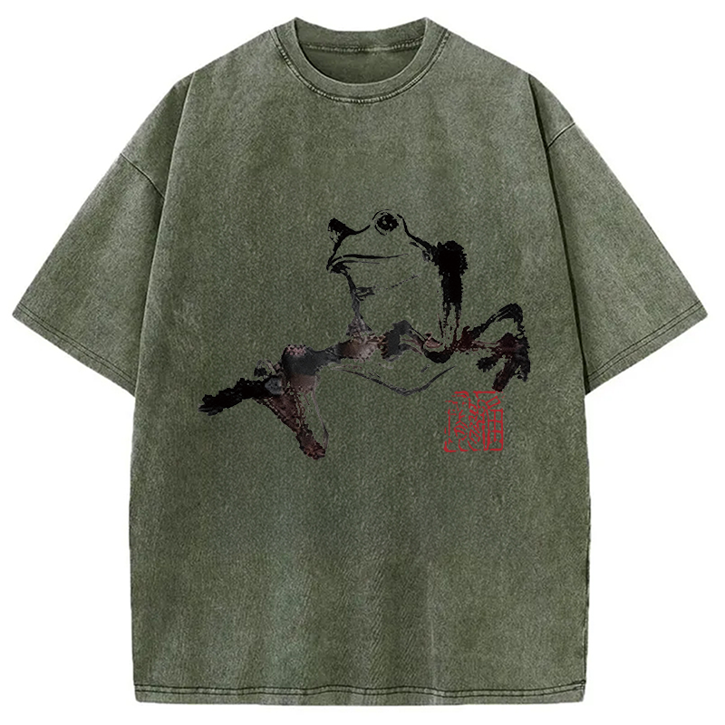 Modecanvas Sad Frog DTG Printing Washed T-Shirt-modecanvas