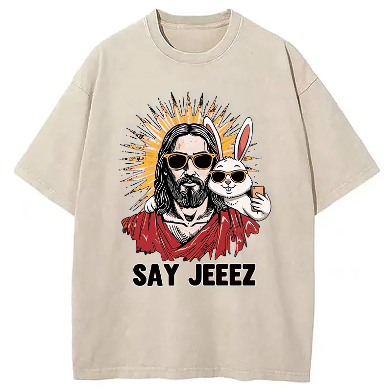Modecanvas Say Jeeez Funny Easter DTG Printing Washed T-Shirt