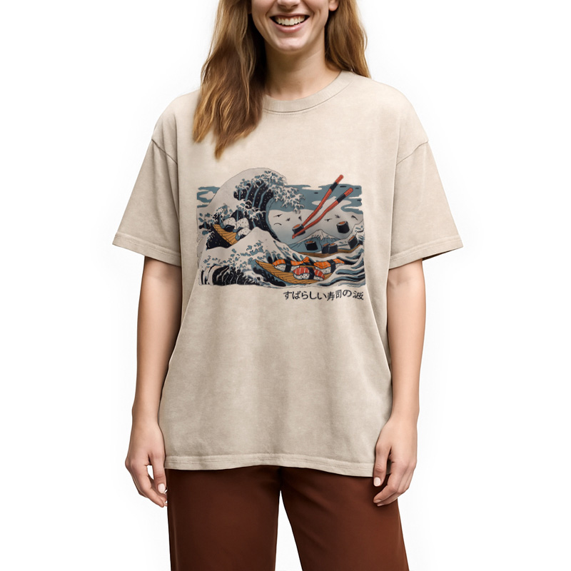 Modecanvas The Great Sushi Wave Washed T-Shirt