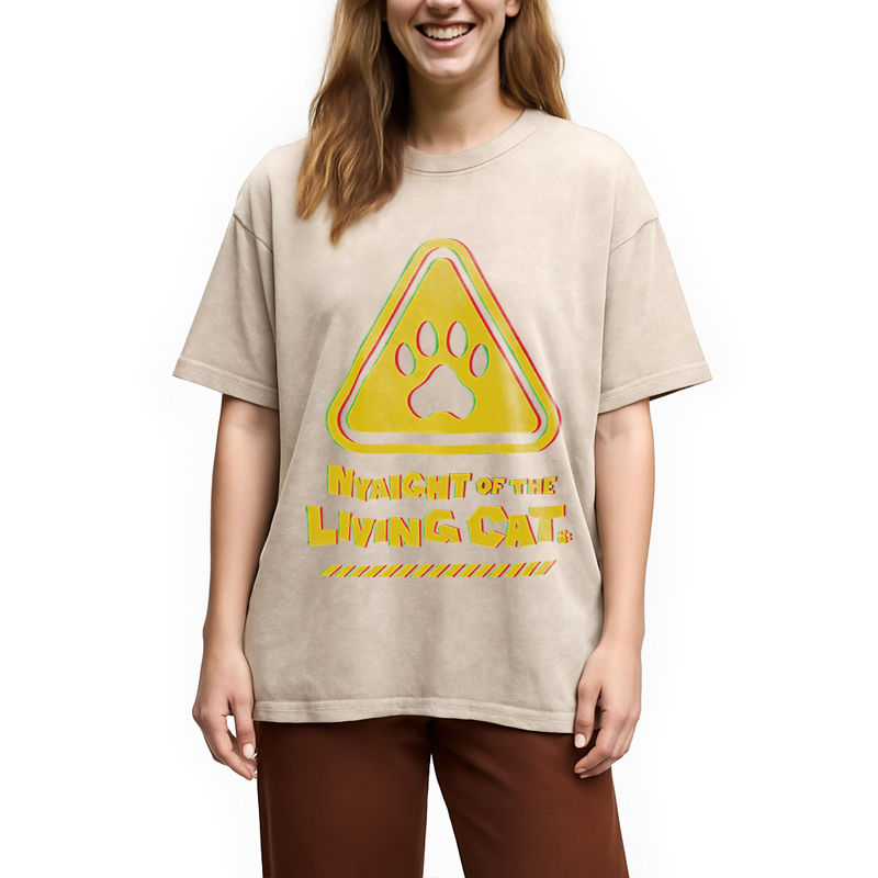 Modecanvas Cat Warning DTG Printing Washed T-Shirt