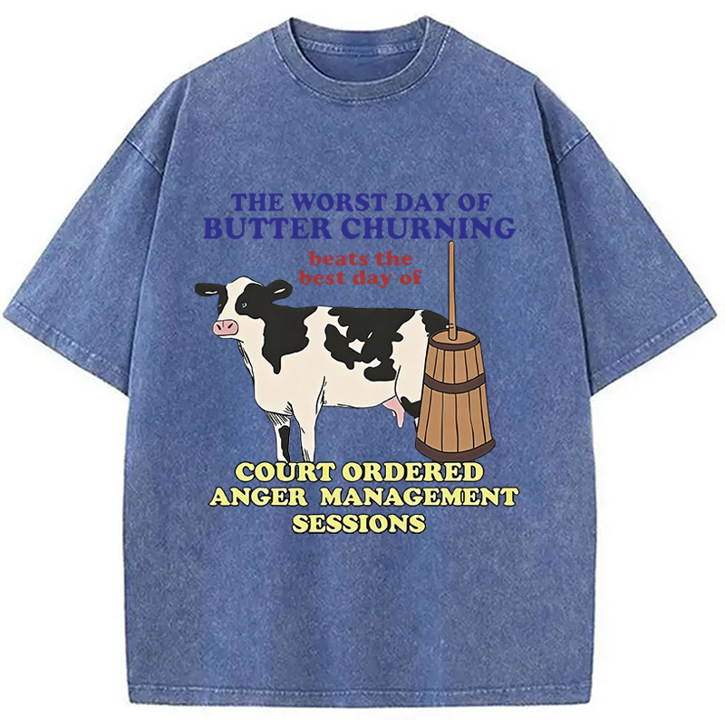 Modecanvas The Worst Day Of Butter Churning DTG Printing Washed T-Shirt