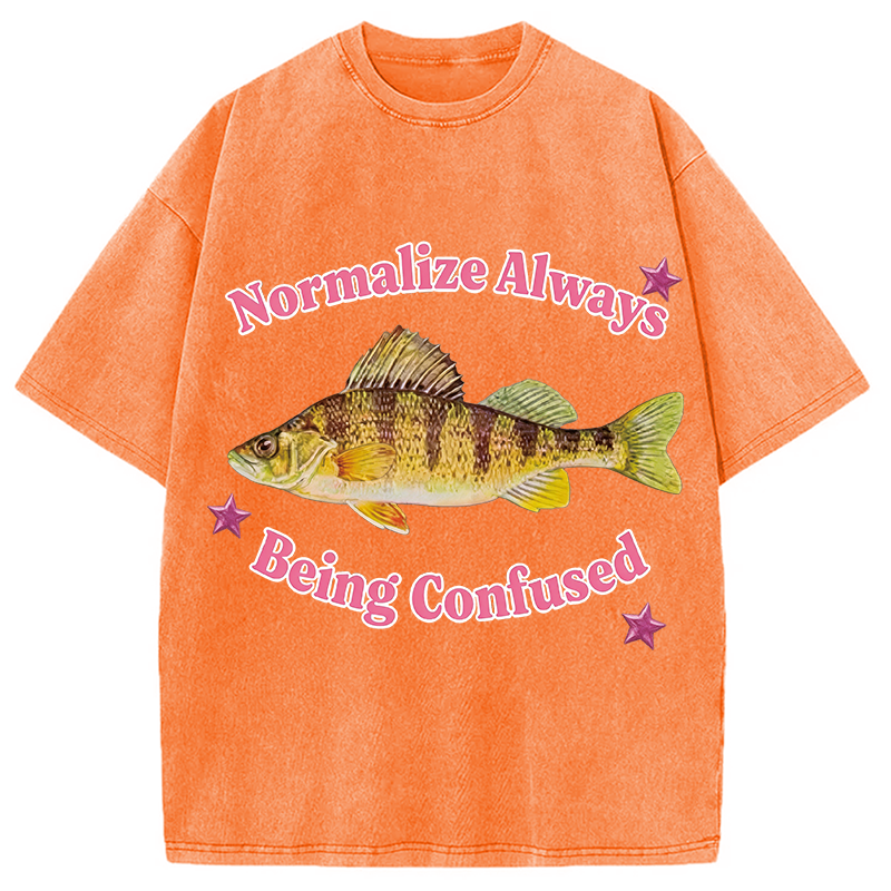 Modecanvas Normalize Always Being Confused Funny Fish DTG Printing Washed T-Shirt