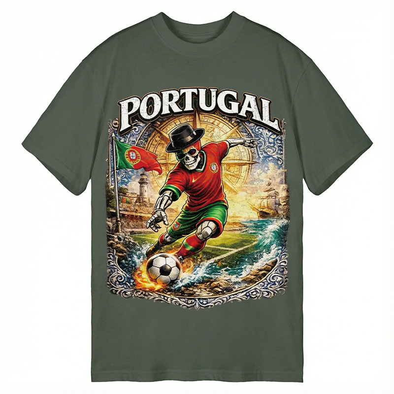 Modecanvas Portugal Soccer Skull DTG Printing Classic T-Shirt-modecanvas